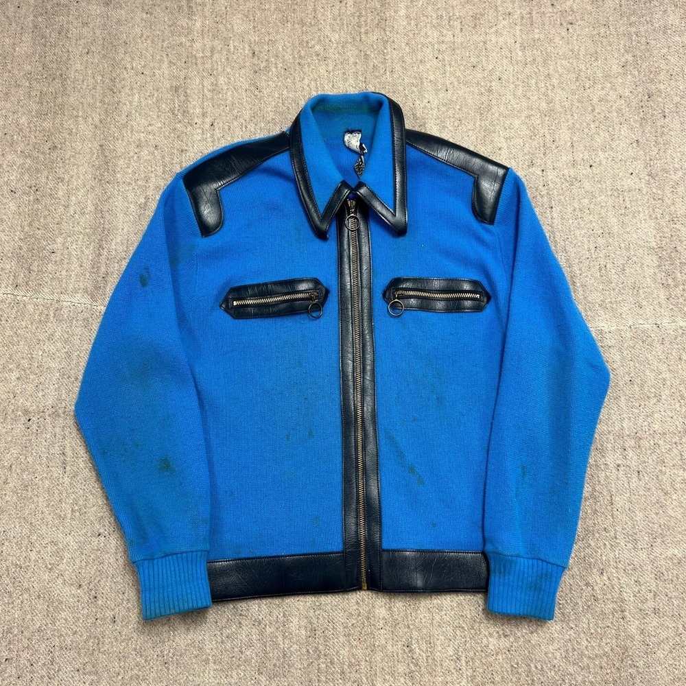 Vintage Superior Zip Up Sweater Mens‎ XL Blue 1970s Inter Vale